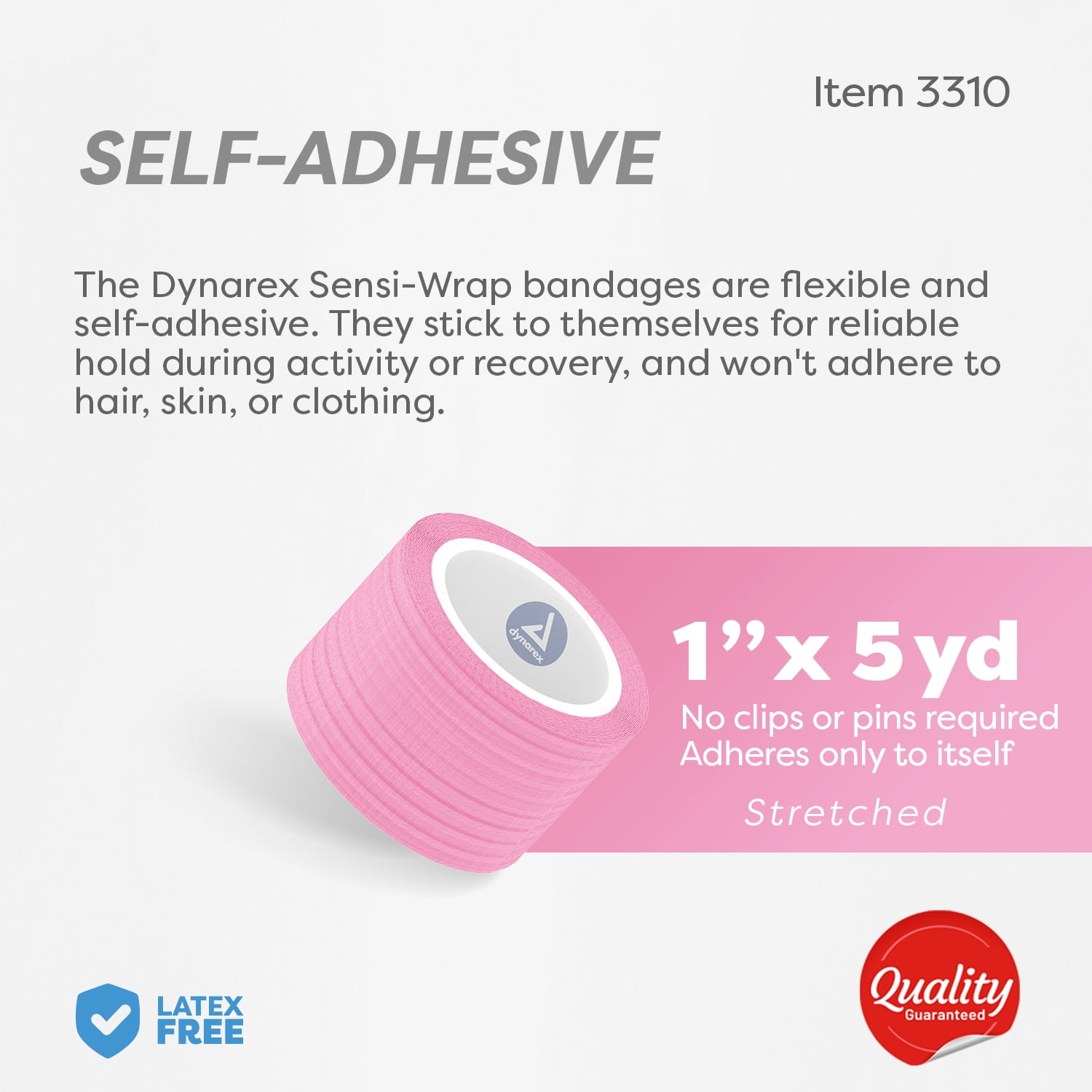 Dynarex Sensi-Wrap Self-Adhesive Bandages, 30-Pack, 1" x 5 yards, Pink, Latex-Free, Colored Elastic Cohesive Athletic Tape, Tattoo Grip & Vet Wrap