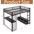 thumbnail image 5 of MIDOQIN Full Size Gaming Loft Bed with LED Desk, Metal Loft Bed Frame with Open Wardrobe & 3 Linen Storage Drawers, 5 of 7