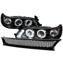 Spec-D Tuning Black LED Halo Projector Headlights Mesh Hood Grille Compatible with 1993-1997 Toyota Corolla Left Right Pair Headlamps Assembly