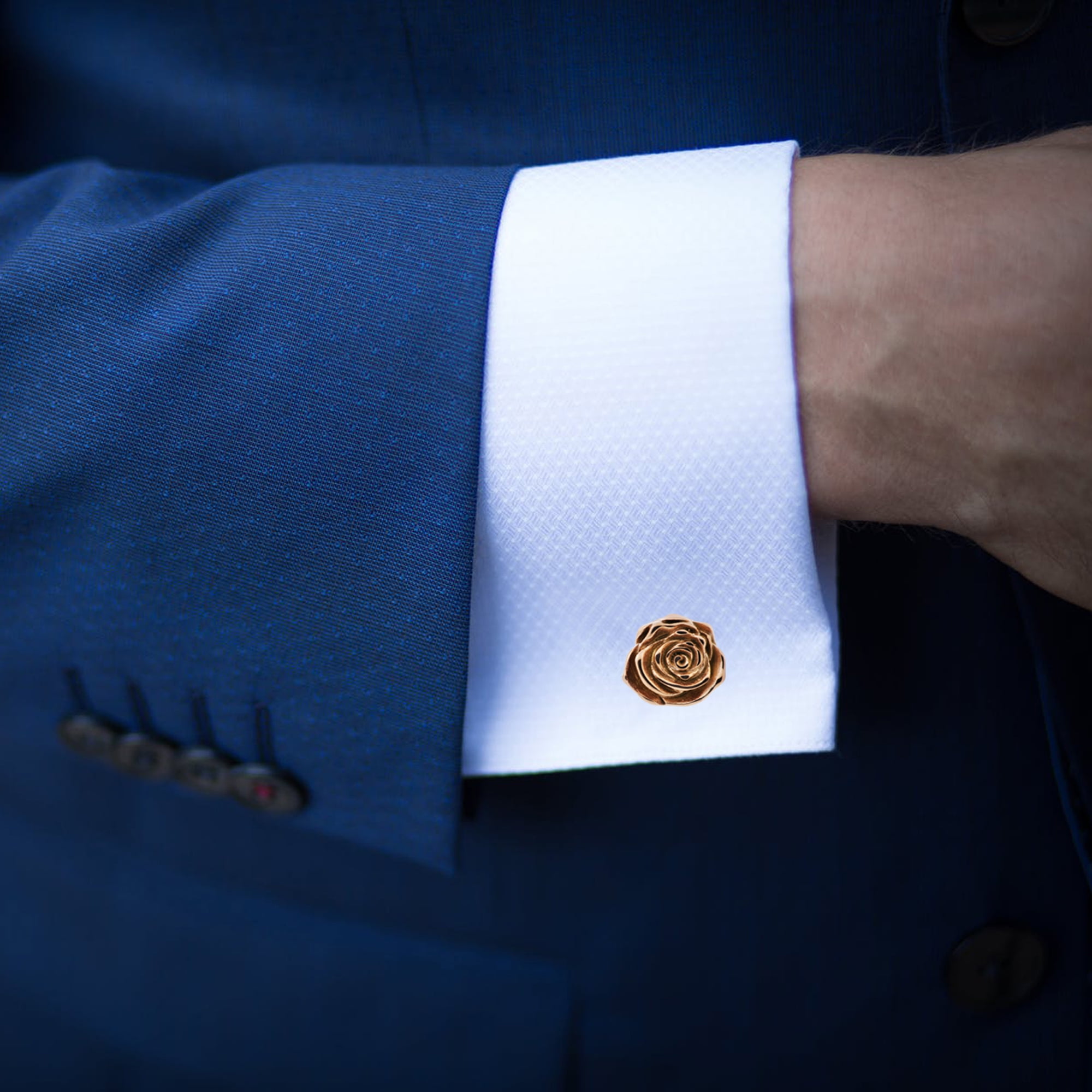 Mens Rose Plated Stainless Steel Rose Cuff Links