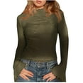 thumbnail image 2 of NJDVHB Hauts d'Hiver pour Femmes, Sweat à Capuche pour Femmes, Blouses Habillées pour Femmes, Haut à Manches Longues Évasées à Col Montant Asymétrique à Rayures Contrastées, Vert Armée, TTG, 2 of 5