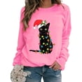 thumbnail image 1 of MAWCLOS Chandail en Molleton Femme Imprimé Chat Chandails en Molleton de Noël Manches Longues Chandail de Noël Ample Col Rond Rose TG, 1 of 2