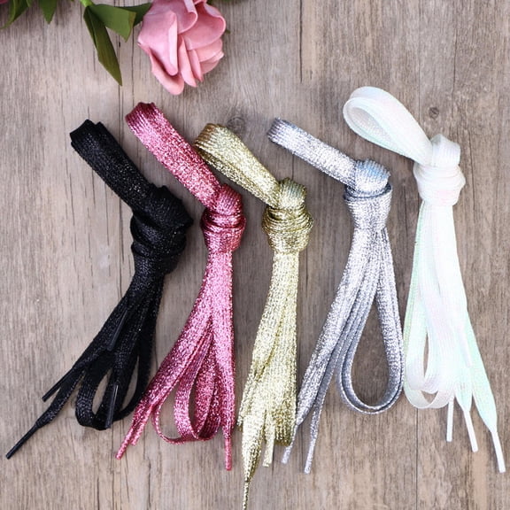 Beaupretty 5Pcs Assorted Color Flat Shoelace Metallic Glitter Shoelace for Fashion Sneaker Upgrade