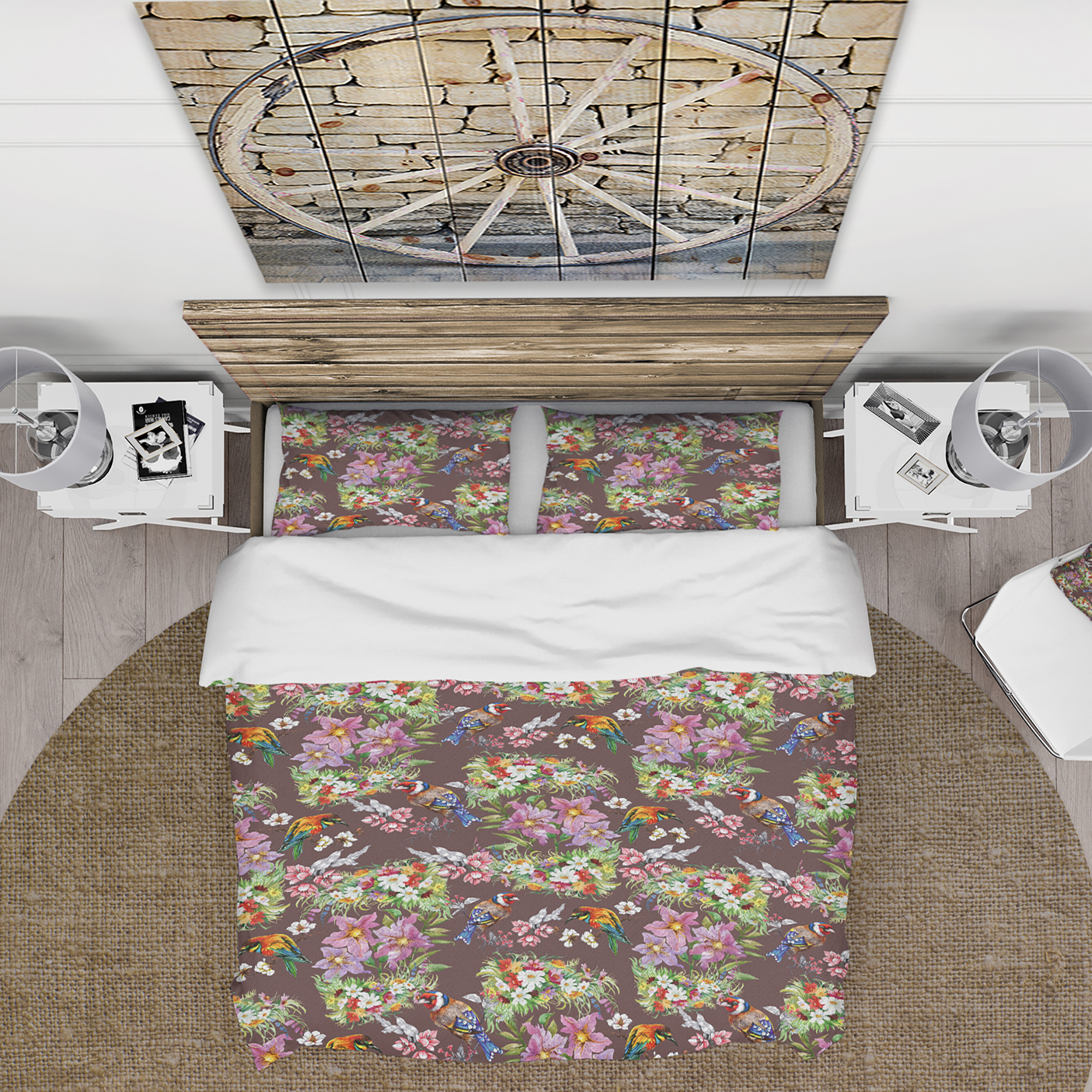 Designart 'Colorful Birds and Flowers' Cabin & Lodge Duvet Cover Set