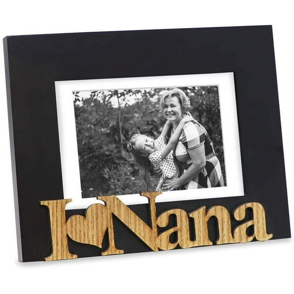 Isaac Jacobs Black Wood Sentiments I Love Nana Picture Frame, Photo Gift for Nana, Grandma, Family, Display on Tabletop, 5x7 Matted 4x6