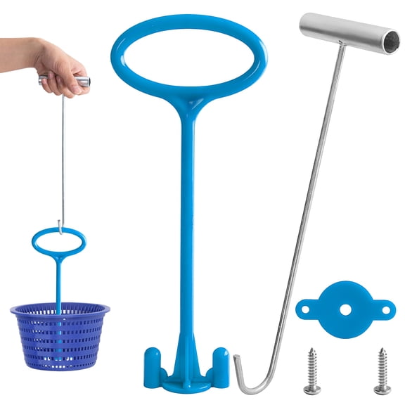 Skimmer Basket Handle - Universal Pool Skimmer Basket Hook Tool with Handle for Inground Pools, Debris Removal, Keep Hands Clean