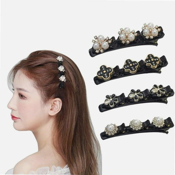 4 Pcs Sparkling Crystal Stone Braided Hair Clips, Rhinestone Hair Clips, Braided Hair Clip with Rhinestones Hair Accessories