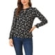 thumbnail image 1 of Blusa de manga rizada para mujer INSPIRE CHIC, con cuello fruncido, lazo autoajustable, elegante, de gasa floral, color negro, 1 of 6