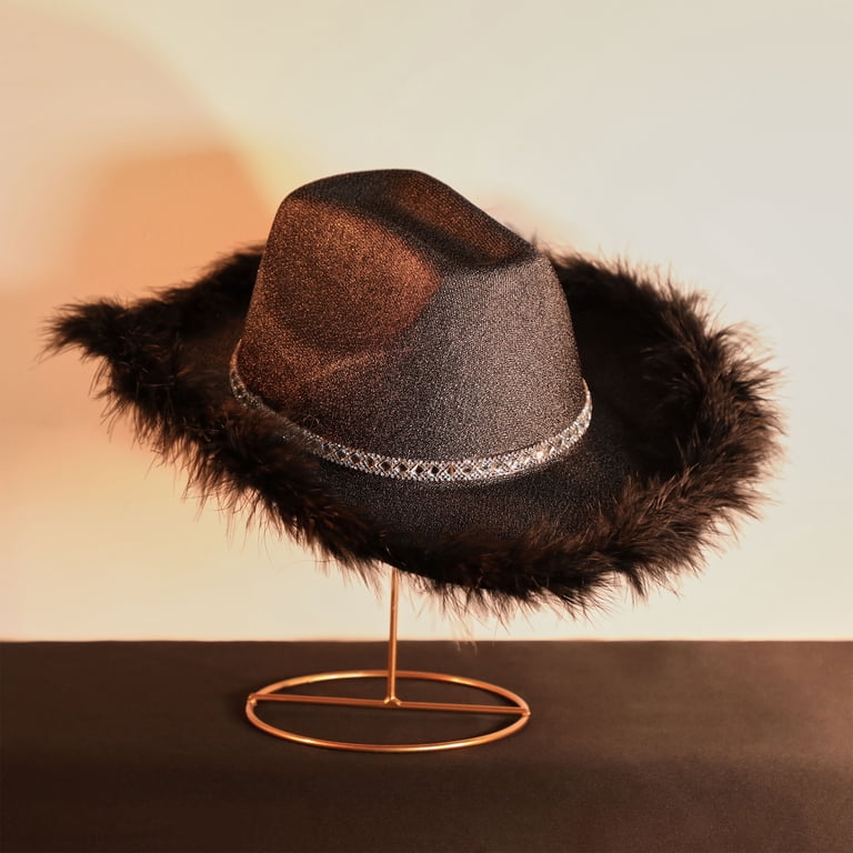Cowboy Hat for Women Feather Diamond Strip Wide Brim Hats  display picture 1