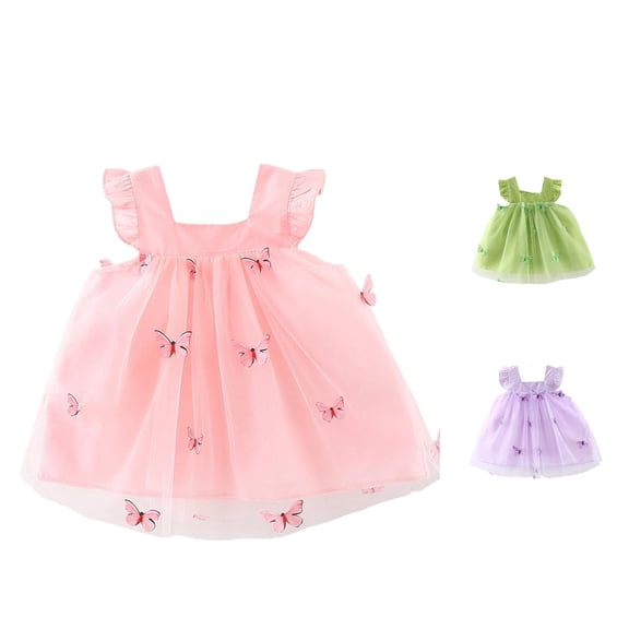 WhouRiu Baby Girls Summer Sleeveless Dress Butterfly Graphic Flutter Sleeve Birthday Party Dresses Kids Comfortable Cute Sundress,2-3 Years