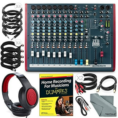 - Allen & Heath ZED60-14FX Compact Live & Studio Mixer with Digital FX and USB Port + Deluxe Bundle w/ Headphones, Home Recording for Musicians, Fibertique Cloth, 12X Cables