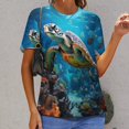 thumbnail image 6 of Nautical Green Sea Turtles Womens Tops Women's Fashion Casual Short Sleeve Flower Print Round Neck Pullover Top Blouse, 6 of 6