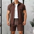 thumbnail image 2 of Dianli Gifts Men's Solid Color Casual Loose Sports Elastic Waist Shorts and Double Pocket Lapel Half Button Top Set, Relaxed Fit Beachwear, Button Front Two Piece Summer Fashion Suit Pink M, 2 of 7
