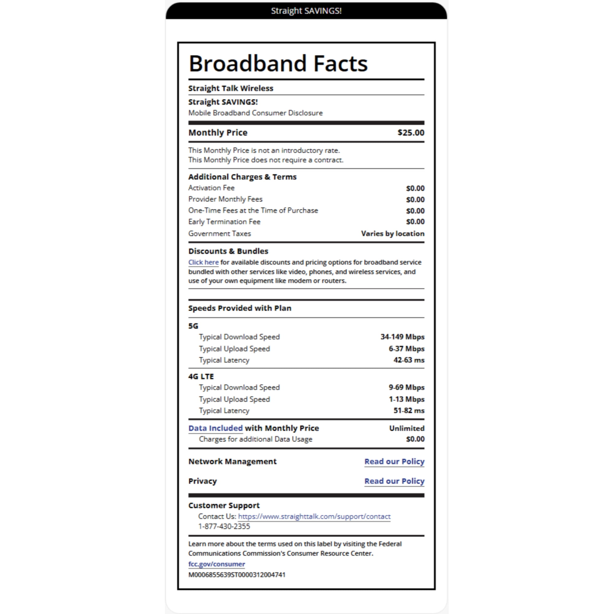 Straight Talk StraightSAVINGS! $25 Unlimited Talk, Text & Data 30-day Prepaid Plan Direct Top Up