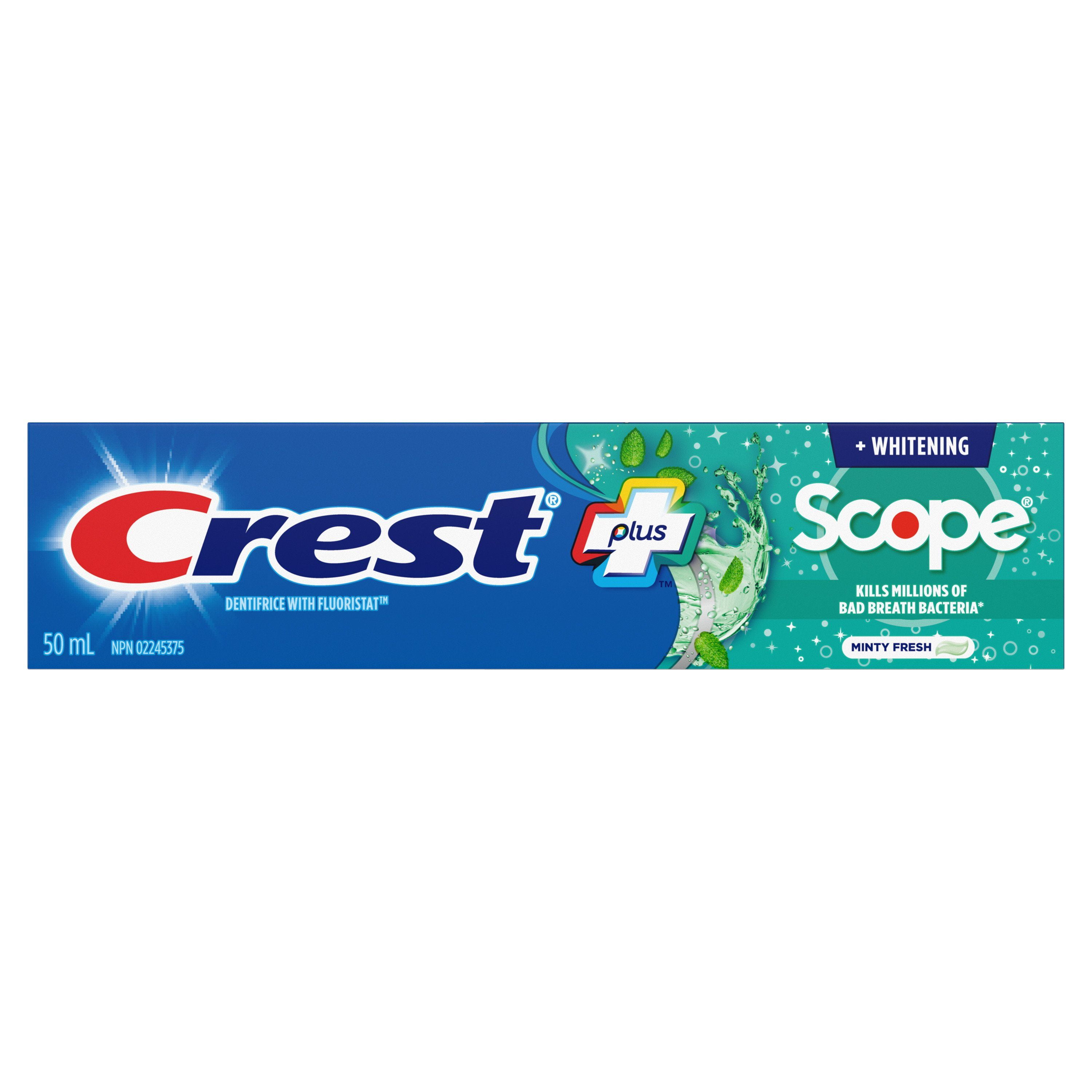 Dentifrice Crest blanchissant plus Scope, Menthe fraîcheur, 50mL