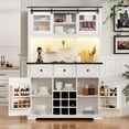thumbnail image 3 of Harper & Bright Designs Farmhouse Kitchen Pantry Bar Cabinet with Power Outlet, Tall Kitchen Storage Cabinet with Sliding Door and Drawers, Freestanding Hutch with Wine & Glasses Rack, 71", White Oak, 3 of 17
