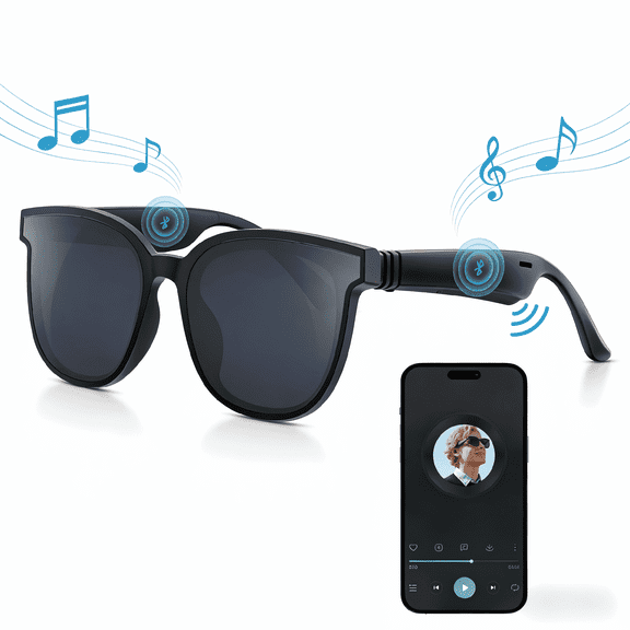 Bluetooth Glasses for Men & Women, AI Smart glasses Music Sunglasses with Open-Ear Speaker, Voice Control & HD Mic, UV400 Lens, 10H Playtime,Waterproof Music Glasses for Driving Travel Work, gifts