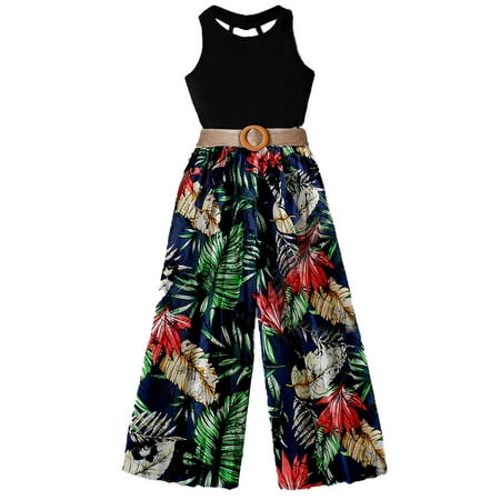 

Girls Solid Color Sleeveless Top Floral Print Wide Leg Pantsuit Pants Hoodie 12-18 Month Girl Clothes New Born Blanket for Girls Kids Pants Set New Born Pack Baby Girl Summer Clothes 3-6 Months
