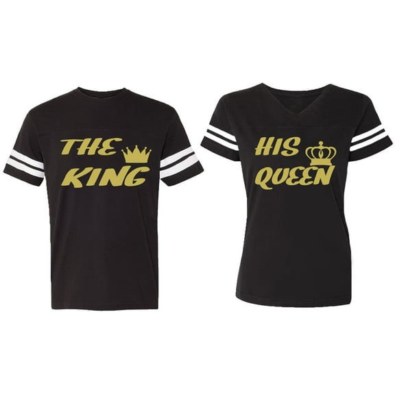 The King His Queen Matching Couple Cotton Jerseys (Men Black / Women Black) (Men S / Women S)