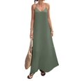 thumbnail image 3 of Women's V-Neck Sleeveless Backless Maxi Solid Suspender Robe Dress for Party Summer Green XL, 3 of 9