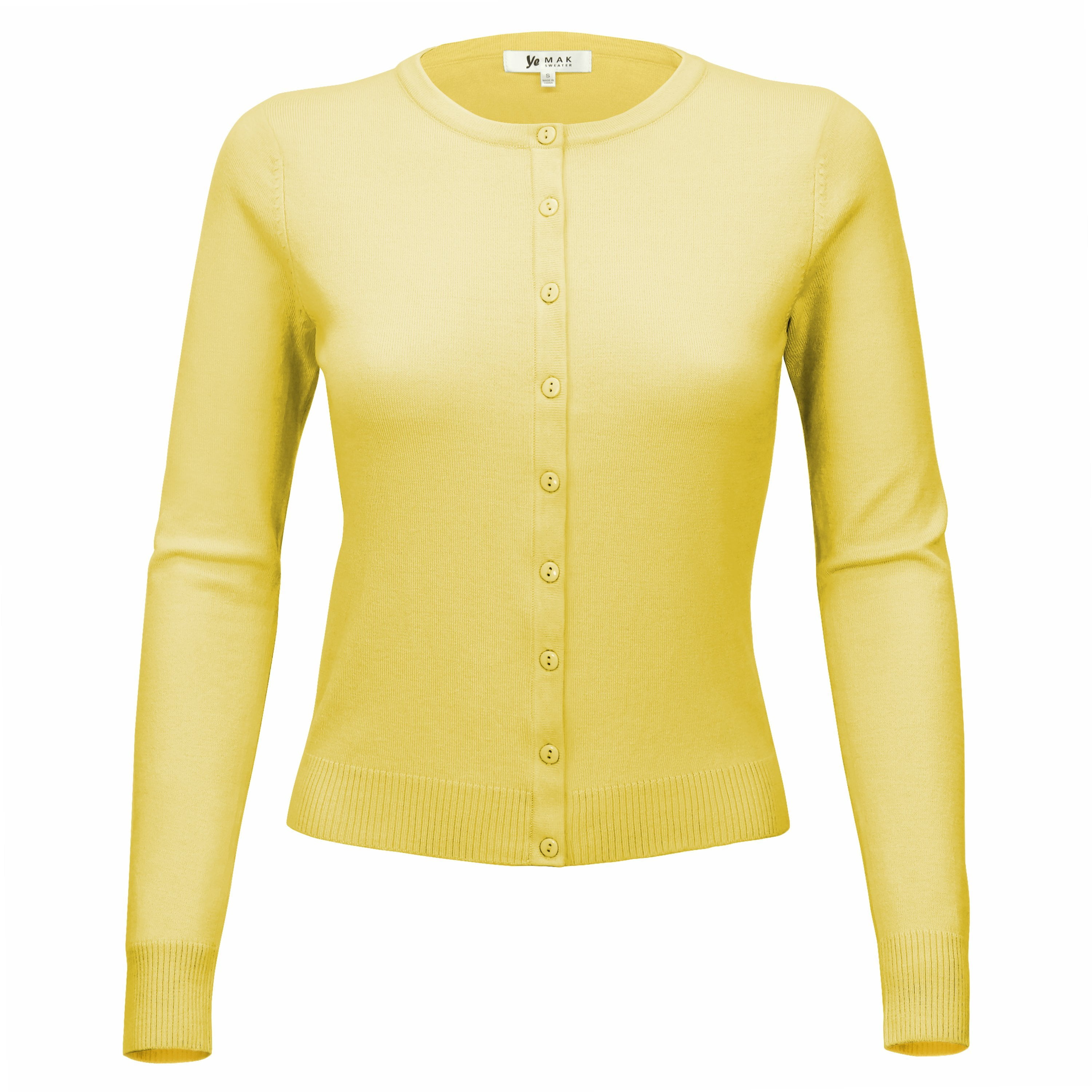 YEMAK Women's Knit Cardigan Sweater – Long Sleeve Crewneck Basic Classic Casual Button Down Soft Lightweight Knitted Top
