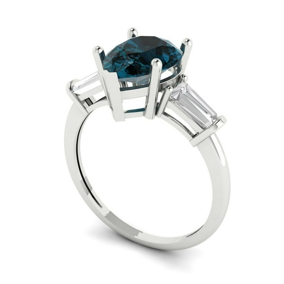 2.5 ct Pear Cut Natural London Blue Topaz Three-Stone Engagement Ring for Women in 18K White Gold