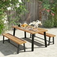 thumbnail image 3 of Topbuy 63 Inch Patio Bench  Acacia Wood Long Dining Bench w/ Heavy-Duty Metal Legs, 3 of 8