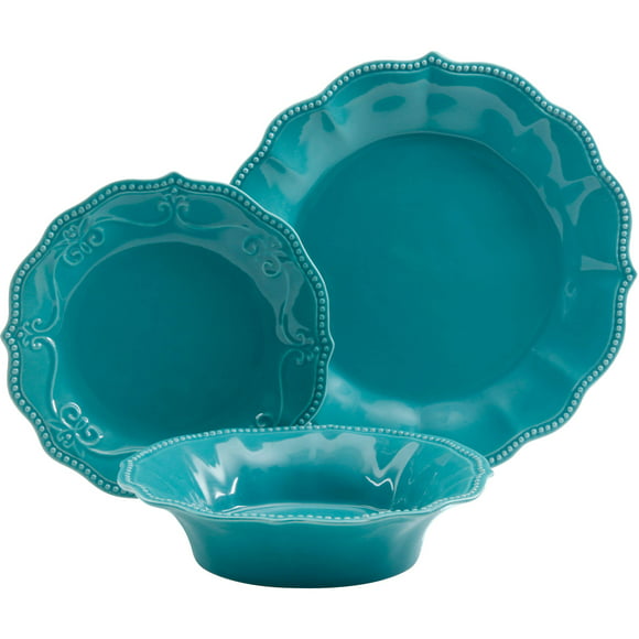 The Pioneer Woman Paige 12-Piece Dinnerware Set, Turquoise