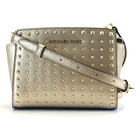 Brand New Women S Michael Kors Selma Stud Leather Mini Crossbody Handbag Bag Gold