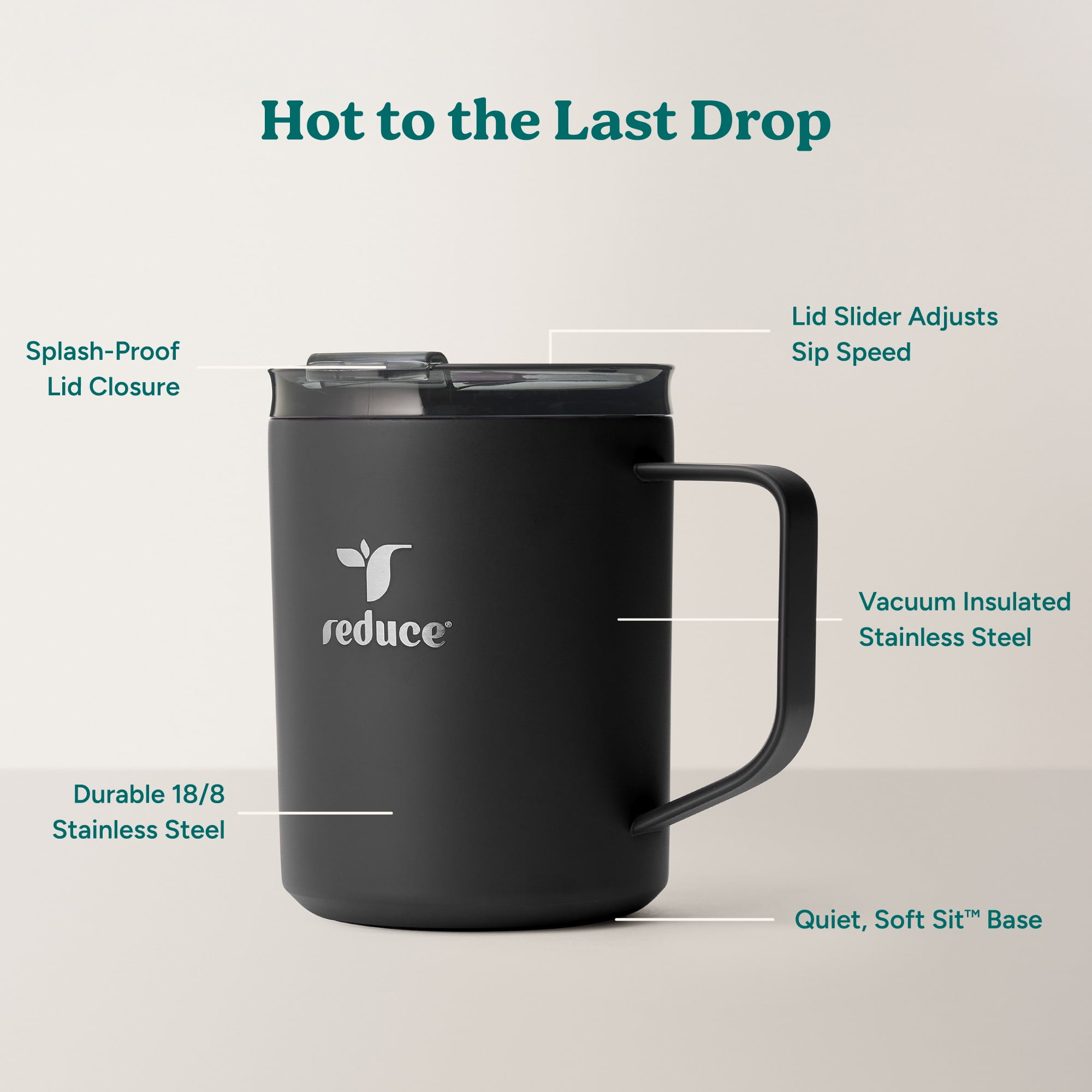 Reduce Stainless Steel 14 oz Desk Mug Keeps Drinks Hot for Hours with  Sip-It-Your-Way Lid - Walmart.com