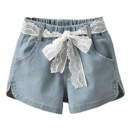 

Toddler Girls Shorts Bowknot Lace Belt Shorts Denim Shorts Kids Girls Casual Shorts Child Kids Baby Clothing Dailywear