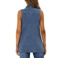 thumbnail image 3 of MODA NOVA Juniors Casual Button Down Sleeveless Pockets Mid-Long Denim Vest Blue XS, 3 of 6