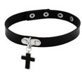 thumbnail image 3 of 2 uds. Collar de estrangulamiento gótico punk negro para mujer, collar de cuero pu con remache de corazón, collar de cadena suave ajustable (la cruz), 3 of 5