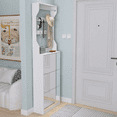 thumbnail image 4 of Tall Mirror Shoe Cabinet with 3 Flip Drawers, 5 Hooks & Rod Hanger, Narrow Shoe Storage Cabinet with Top Cubby, Shoe Rack Organizer for Entryway, 4 of 14