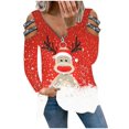 thumbnail image 1 of Gibobby Playeras Mujer Tops navideños estampados con hombros descubiertos Tops Sexy manga Otoño/Invierno largo de talla grande Tops（Rojo， M), 1 of 5