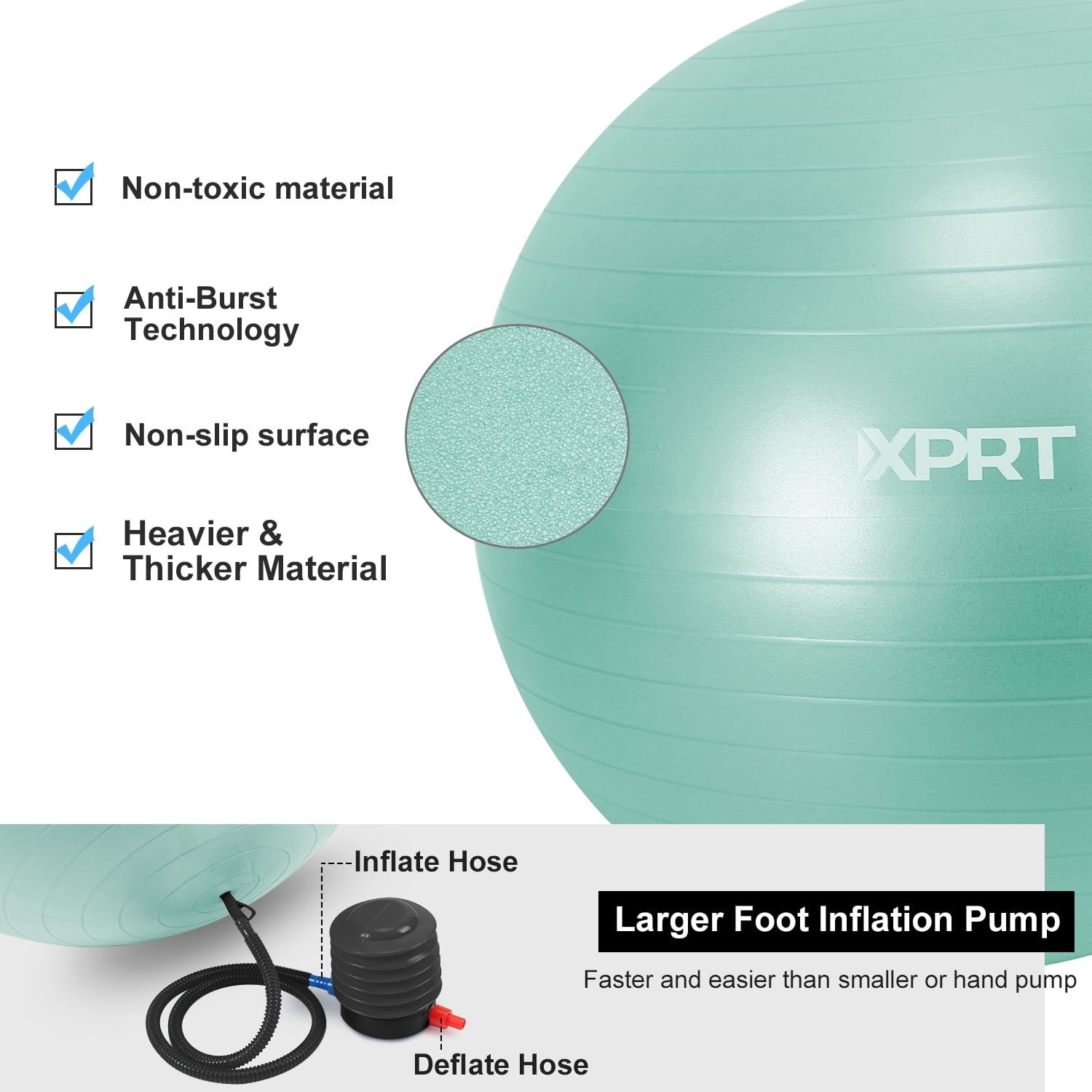 XPRT Fitness Exercise and Workout Ball, Yoga Ball Chair, Great for Fitness, Balance and Stability Extra -Thick with Quick Pump