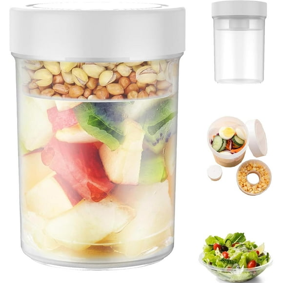 Leakproof Salad Jars - Wet/Dry Separation Containers, Glass Mason Jars with Dressing Cup, Airtight Meal Prep Containers for Overnight Oats, Yogurt Parfaits & Lunch Salads (1PCS)