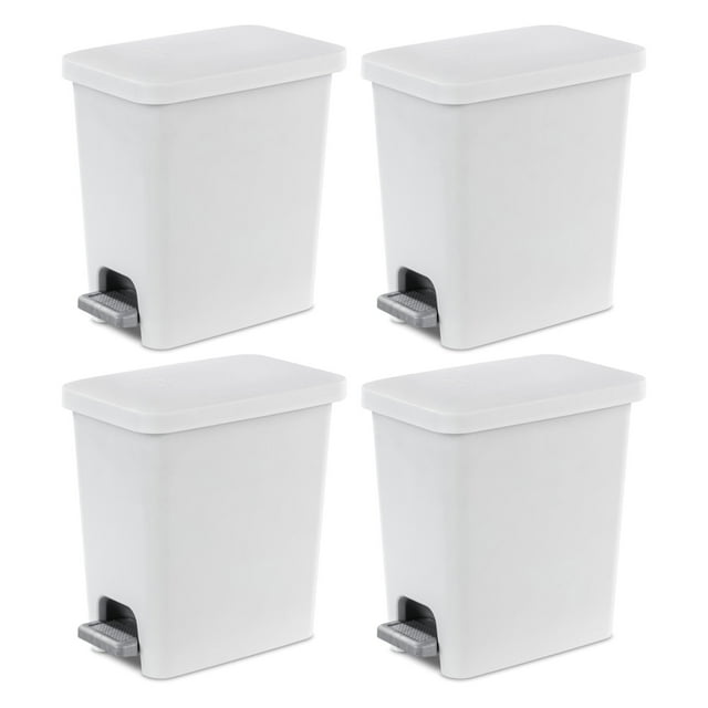 Sterilite 2.7 Gal Rectangular Step On Trash Bin Wastebasket, White (4 Pack)