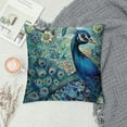 thumbnail image 2 of COMIO Teal Peacock Throw Pillow Covers, Watercolor Blue Teal Vintage Turquoise Peacock Gifts  Decoration Pillowcases Home Sofa Couch Bed Decor Square Pillow Cases  22x22in, 2 of 5