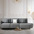 thumbnail image 3 of Youdao 3 Seater Leather Curved Sofa Couch, Modern Comfy Corner Sectional Sofa for Living Room, Gray Upholstered Tufted Sofa Couches with 3 Pillows for Bedroom, Apartment, Office Business Lounge, 3 of 13