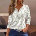 thumbnail image 2 of WTOBBY Ladies Casual Fashion V-Neck Top Featuring Floral Print, Loose Fit, and 3/4 Sleeve, Great for Spring Fall Transitions, Weekend Activities, and Daily Wear,White XL, 2 of 5