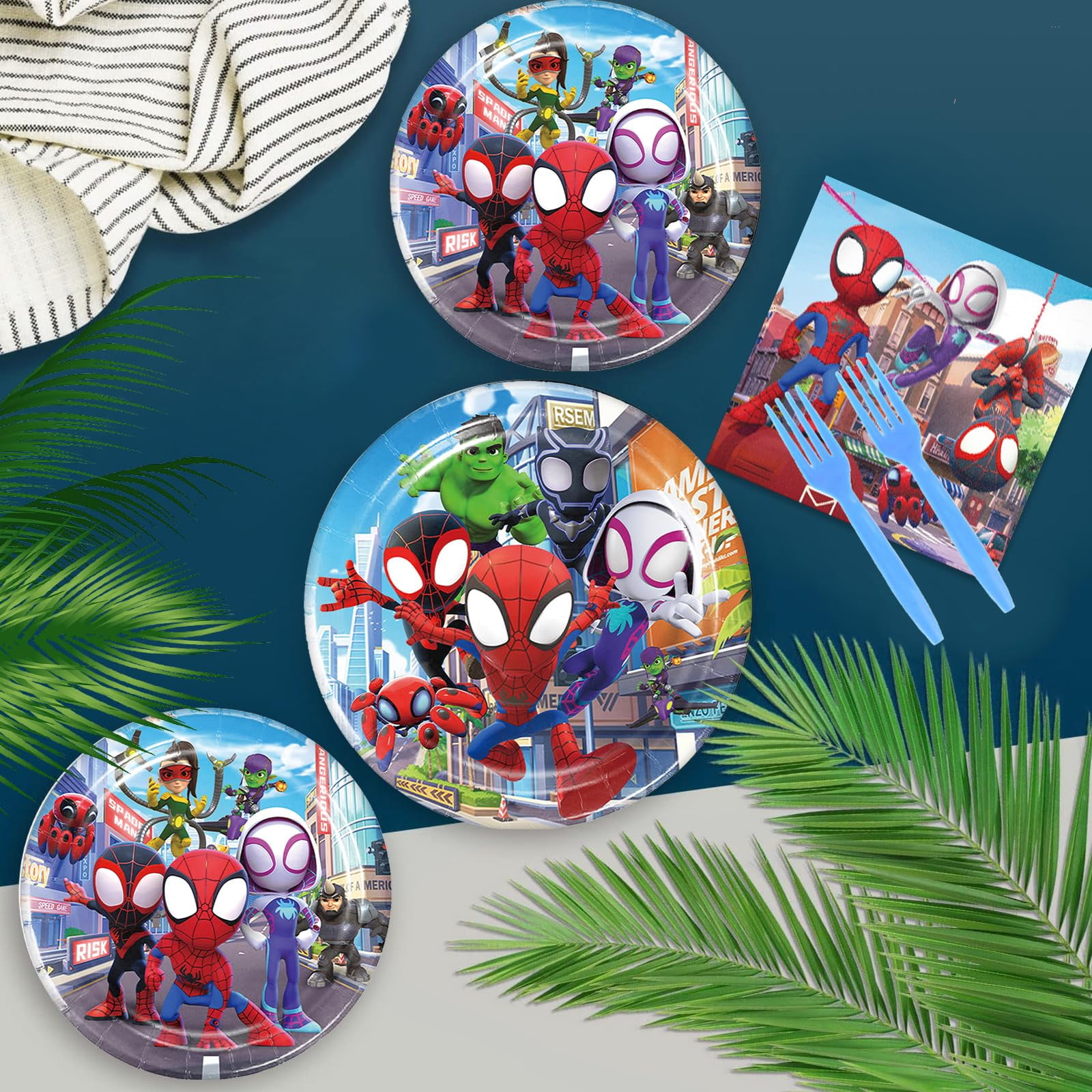 119 hero birthday party decorations, banners, background posters, card inserts, banners, balloons, tablecloths, plates, napkins, forks, cake hats, birthday party decorations