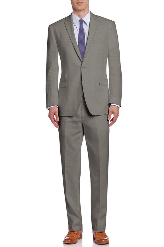 Mens Side Vent 2-piece Light Olive Linen Modern Fit Suit