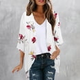 thumbnail image 2 of yoeyez Lightweight Cardigans for Women Floral Print 3/4 Sleeve Kimono Cardigan Loose Cover Up Casual Summer Beachwear 2026 White,XXL, 2 of 6