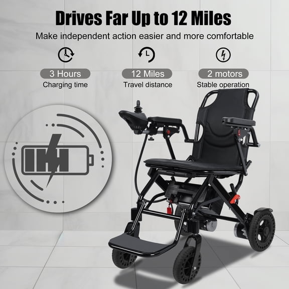 AurumEdge Portable Electric Wheelchair with Large Footrest, 12-Mile Range,Weight Capacity 242Lbs, Foldable Motorized Wheelchair, Motors 2x24V/180W