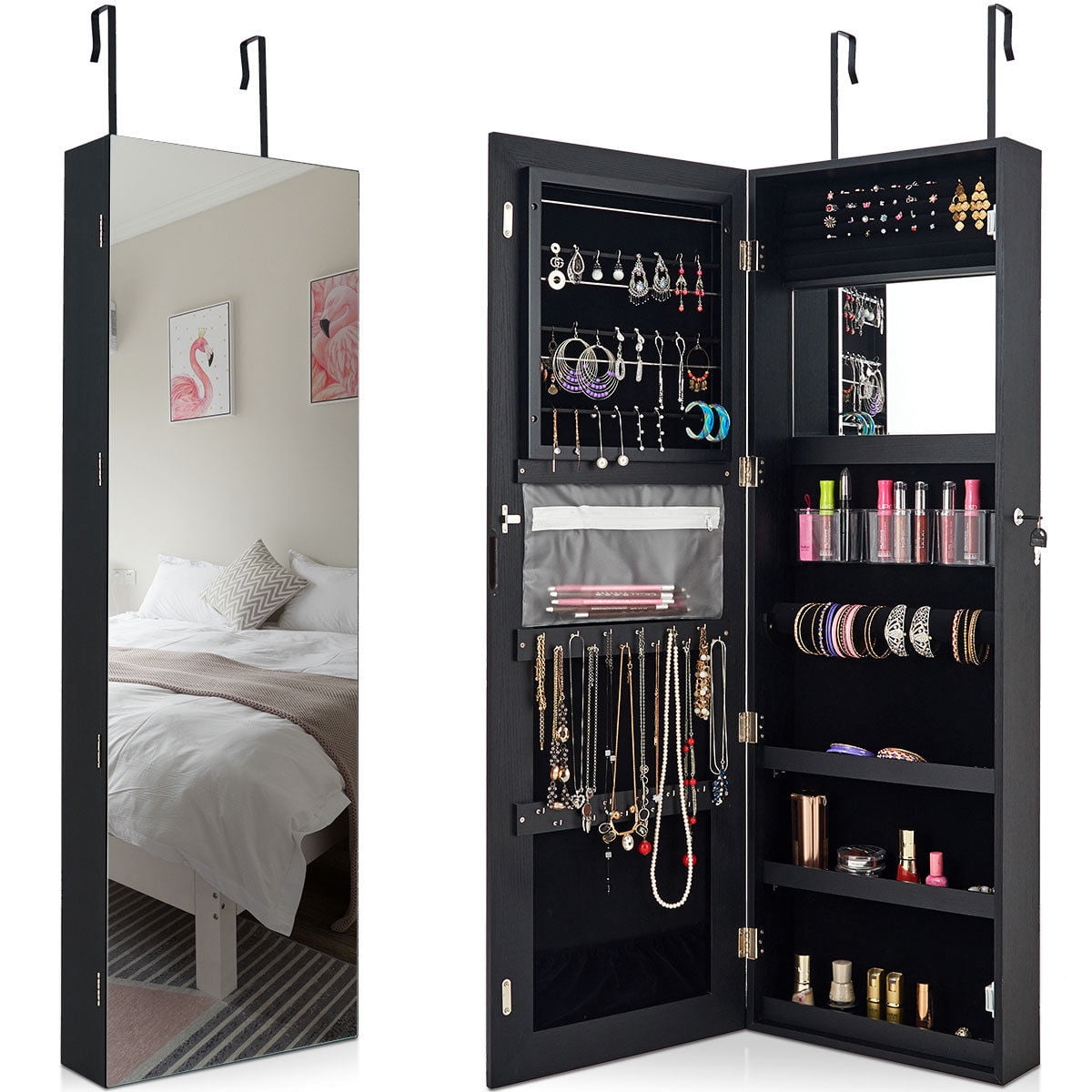 Costway Wall&Door Mounted Jewelry Lockable Storage Organizer w