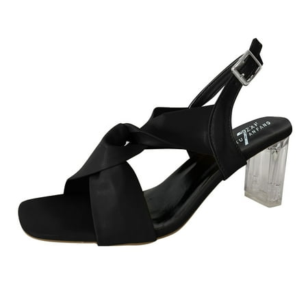 

TOYFUNNY Womens Shoes Summer Crystal Chunky Heel Sandals Cross Strap Buckle High Heel Sandals
