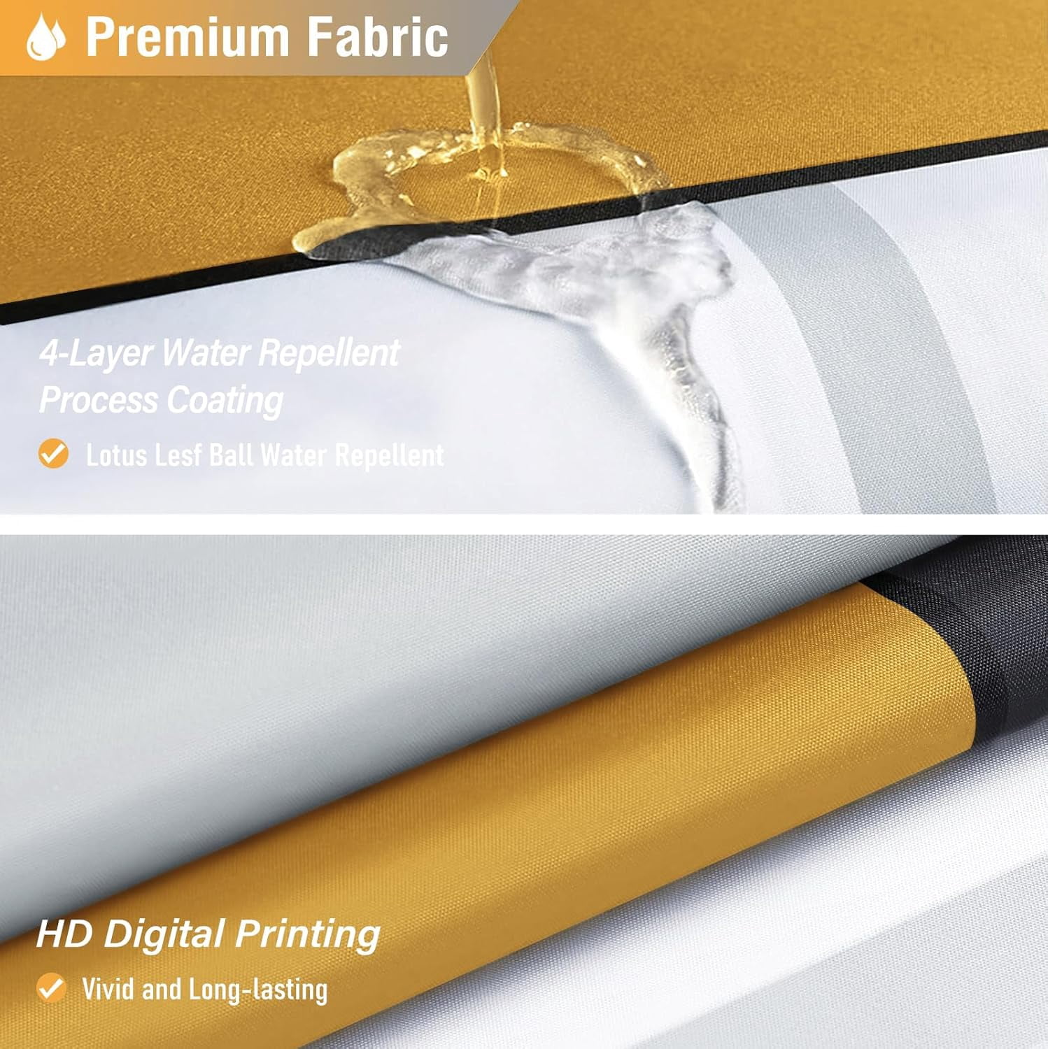 Gold Fabric Shower Curtain - Geometric Shower Curtain Set with 12 Plastic Hooks, Water Repellent, Machine Washable, Modern Decorative Polyester Cloth Shower Curtains for Bathroom - 72x72