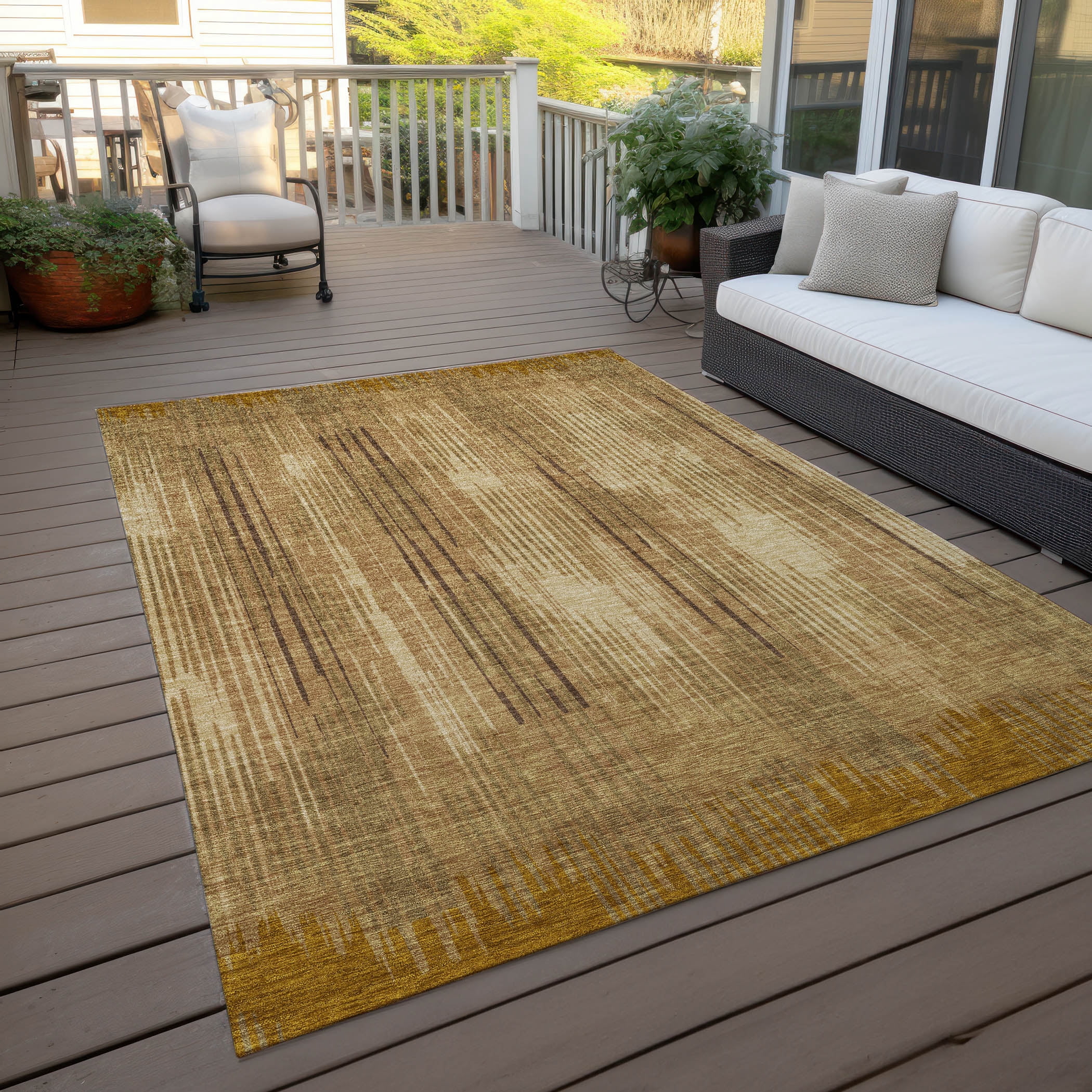 Addison Rugs Chantille Indoor/Outdoor Transitional Stripes Copper Washable Rectangle Rug, 8' x 10'