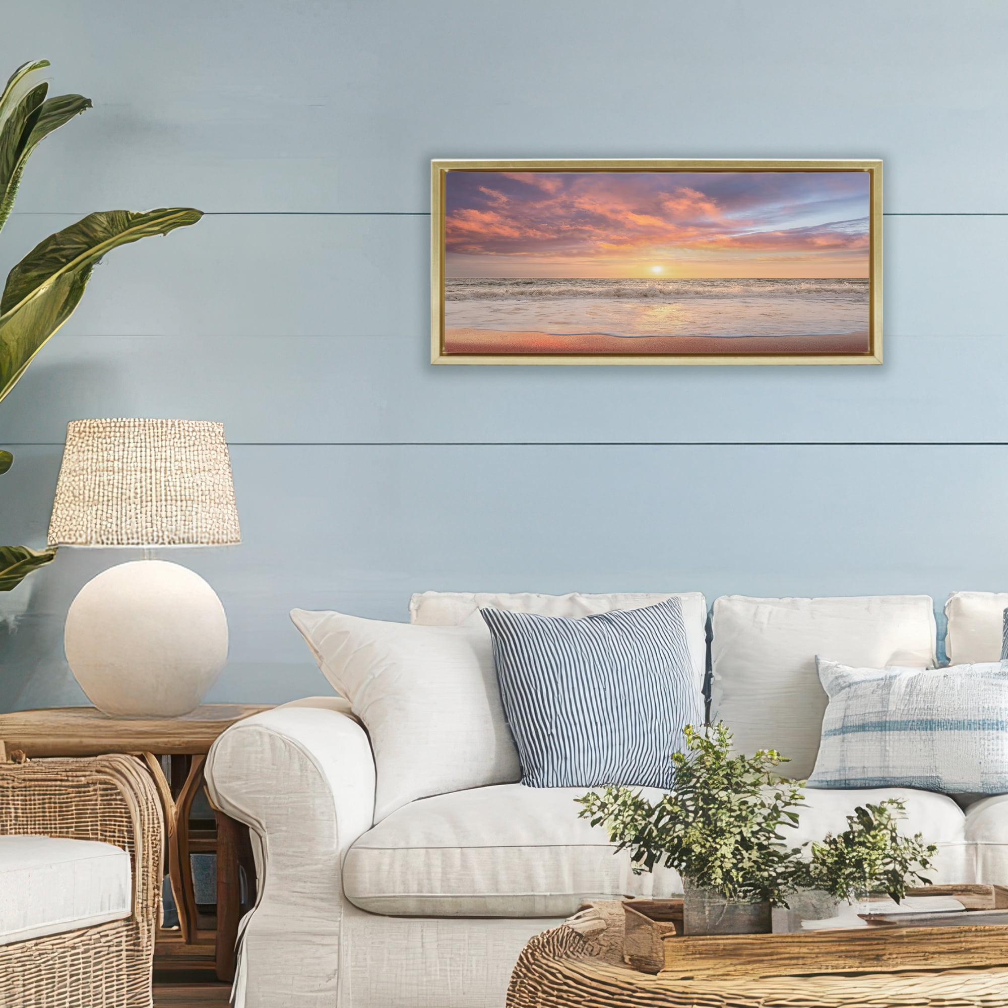 Stupell Industries Vivid Sunset Panorama Gold Framed Floater Canvas Wall Art, design by Mike Caliascibetta